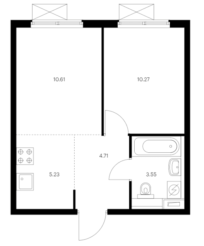 1-комнатная квартира 34.37 м², 6/15 эт., ЖК «Янинский лес»